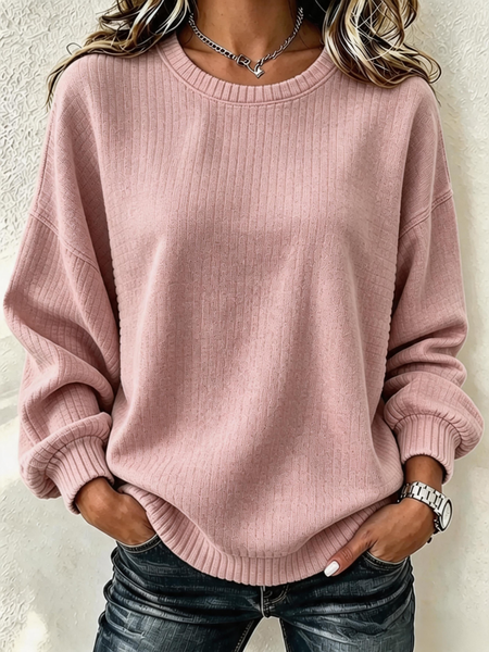 Women Plain Crew Neck Casual Spring/Fall Long Sleeve Sweatshirt