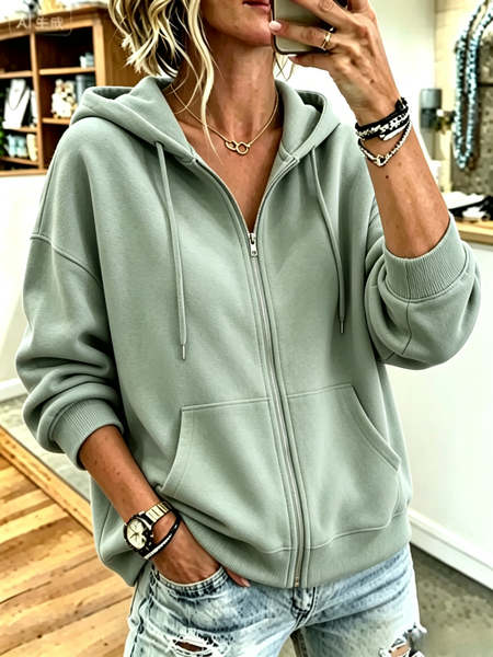 Women Plain Long Sleeve Casual Daily Spring/Fall Hoodie