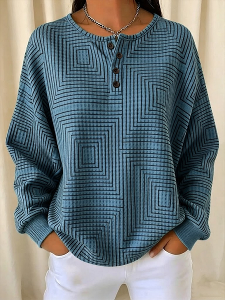 Women Abstract Stripes Crew Neck Printing Casual Spring/Fall Long Sleeve Sweatshirt