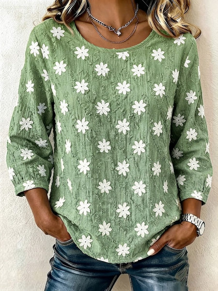 Women Floral Crew Neck Half Sleeve Blouse Printing Vintage Daily Summer Top