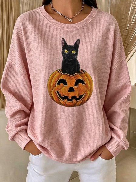 Women Cat Crew Neck Casual Spring/Fall Long Sleeve Sweatshirt