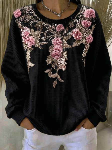 Women Floral Crew Neck Casual Spring/Fall Long Sleeve Sweatshirt