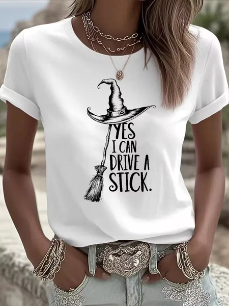 Women Halloween Short Sleeve Tee T-shirt Crew Neck Printing Casual Graphic Tee Summer Top
