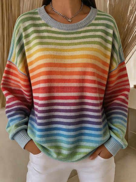Women Striped Crew Neck Casual Spring/Fall Long Sleeve Sweatshirt