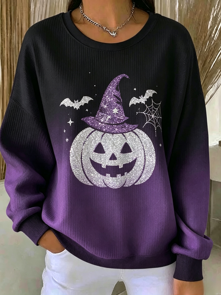 Women Halloween Crew Neck Casual Spring/Fall Long Sleeve Sweatshirt