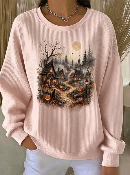 Women Halloween Crew Neck Casual Spring/Fall Long Sleeve Sweatshirt