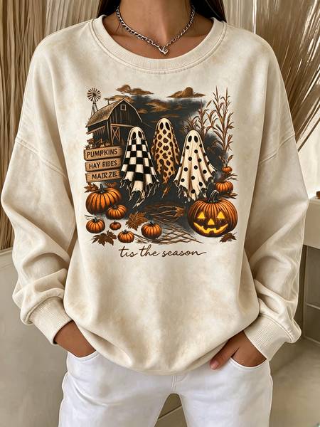 Women Cartoon Crew Neck Casual Spring/Fall Long Sleeve Sweatshirt
