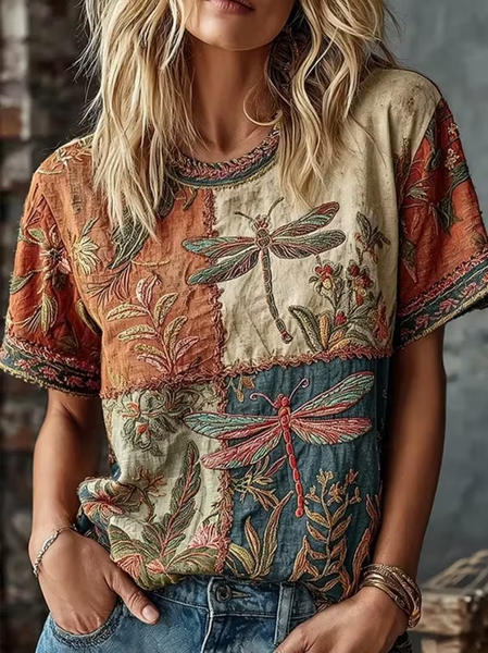 Women Abstract Short Sleeve Tee T-shirt Crew Neck Printing Casual Graphic Tee Summer Top