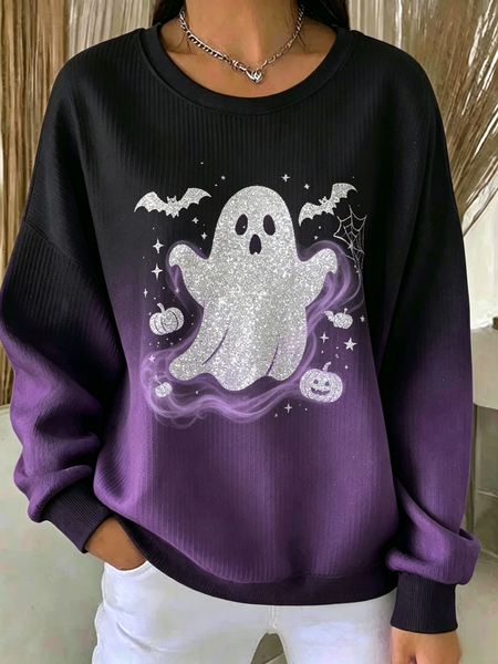 Women Halloween Crew Neck Simple Spring/Fall Long Sleeve Sweatshirt