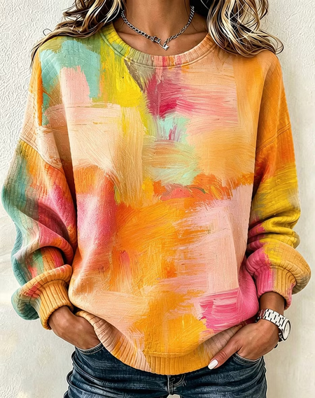 Women Abstract Crew Neck Printing Casual Spring/Fall Long Sleeve Sweatshirt