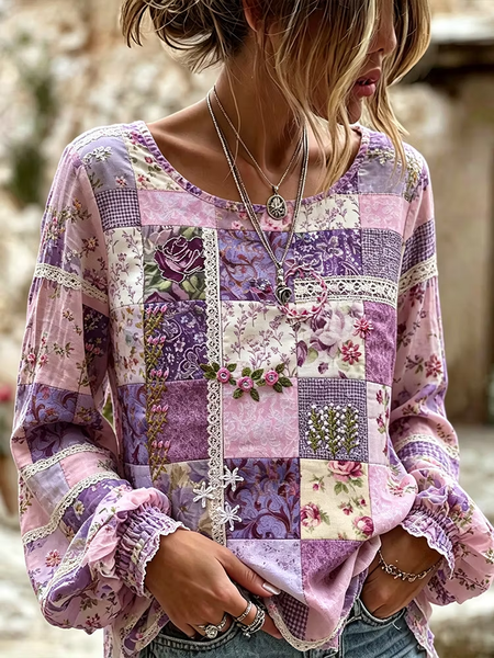 Women Floral Crew Neck Long Sleeve Blouse Printing Casual Daily Spring/Fall Top