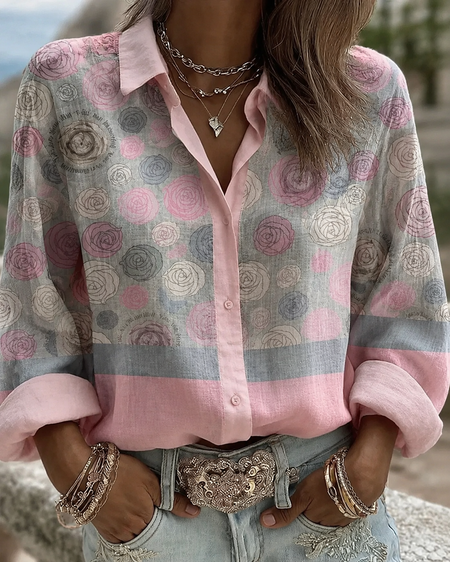 Women Floral Shirt Collar Long Sleeve Shirt Printing Vintage Daily Spring/Fall Top