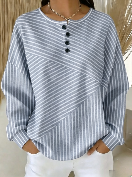 Women Striped Crew Neck Casual Spring/Fall Long Sleeve Sweatshirt