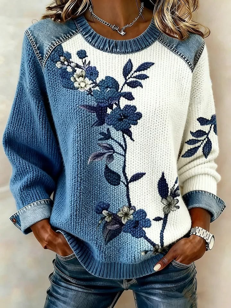 Women Floral Crew Neck Printing Casual Spring/Fall Long Sleeve Sweatshirt