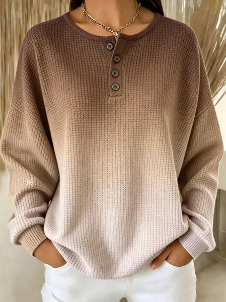 Women Ombre Henley Collar Casual Spring/Fall Long Sleeve Sweatshirt