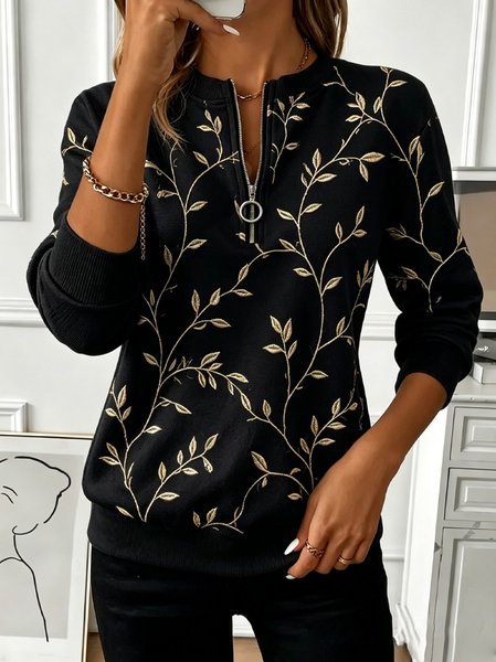 Women Leaf Crew Neck Casual Spring/Fall Long Sleeve Sweatshirt