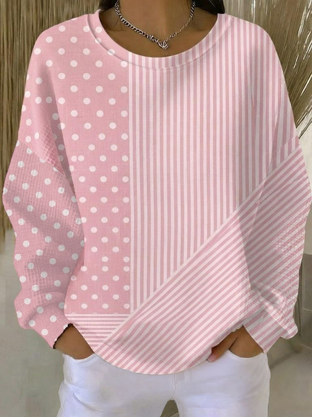 Women Striped Crew Neck Printing Casual Spring/Fall Long Sleeve Sweatshirt