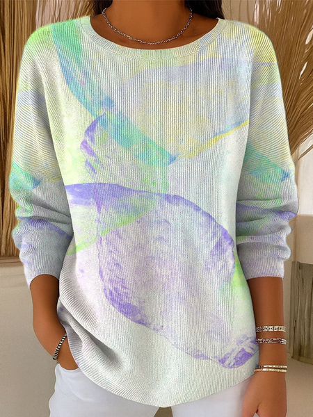 Women Abstract Printing Casual Long Sleeve Crew Neck Spring/Fall Sweater
