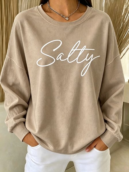 Women Text Letters Crew Neck Casual Spring/Fall Long Sleeve Sweatshirt