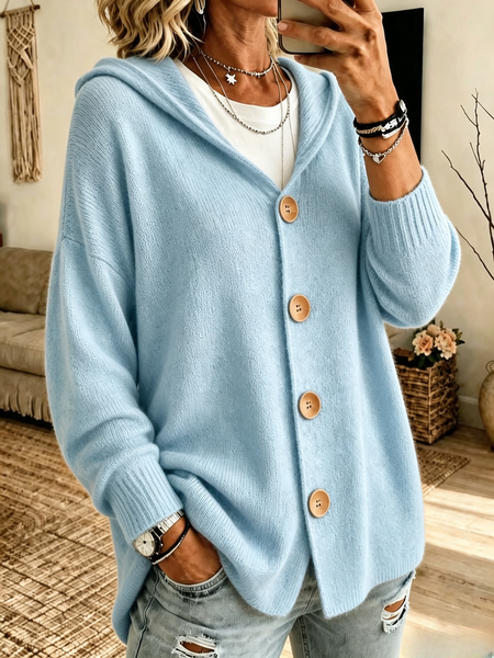 Women Plain Long Sleeve Hoodie Casual Spring/Fall Cardigan Outerwear