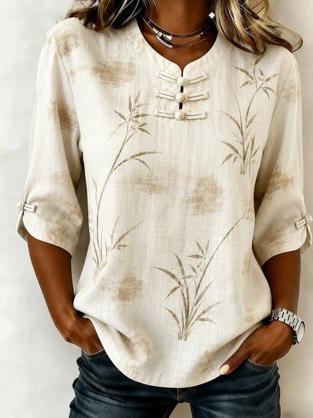 Women Plain Crew Neck Half Sleeve Blouse Casual Daily Summer Top