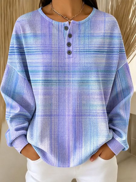 Women Ombre Henley Collar Casual Spring/Fall Long Sleeve Sweatshirt