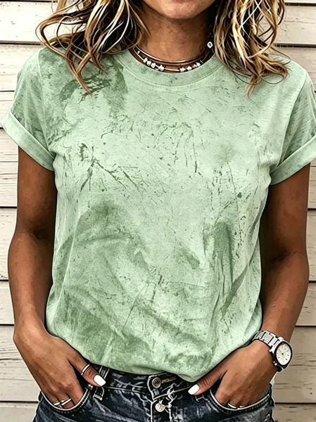 Women Ombre Short Sleeve Tee T-shirt Crew Neck Casual Summer Top