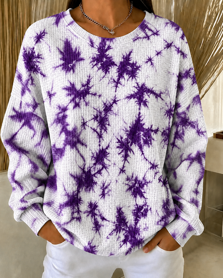 Women Tie-Dye Pattern Crew Neck Casual Spring/Fall Long Sleeve Sweatshirt