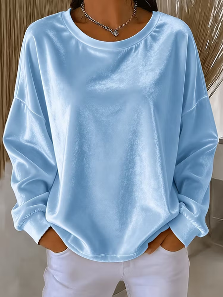 Women Plain Crew Neck Vintage Spring/Fall Long Sleeve Sweatshirt