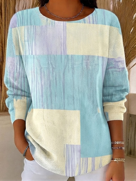 Women Abstract Printing Casual Long Sleeve Crew Neck Spring/Fall Sweater