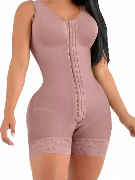 Women's Abdominal Shaping and Buttock Lifting Bodysuit with Zipper Crotch
