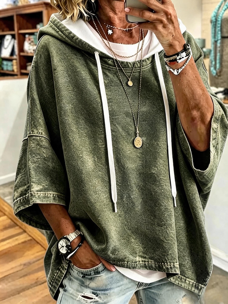 Women Plain Printing Half Sleeve Casual Daily Spring/Fall Hoodie