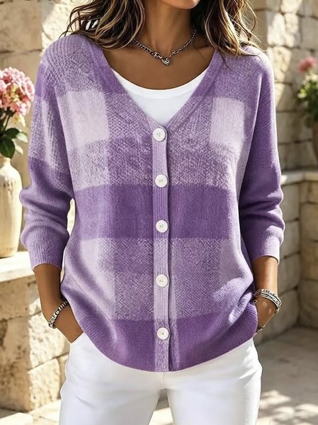 Women Plain Long Sleeve V Neck Casual Spring/Fall Cardigan Outerwear