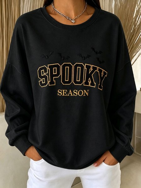 Women Text Letters Crew Neck Casual Spring/Fall Long Sleeve Sweatshirt