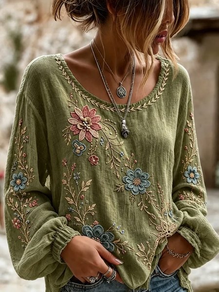 Women Floral Crew Neck Long Sleeve Blouse Printing Casual Daily Spring/Fall Top