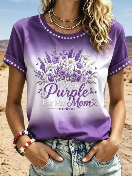 Women Ombre Short Sleeve Tee T-shirt Crew Neck Casual Summer Top