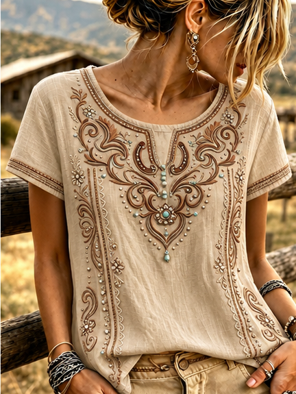 Women Floral Short Sleeve Tee T-shirt Crew Neck Printing Casual Summer Top