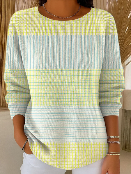 Women Striped Printing Casual Long Sleeve Crew Neck Spring/Fall Sweater