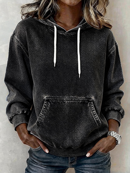 Women Plain Long Sleeve Vintage Daily Spring/Fall Hoodie