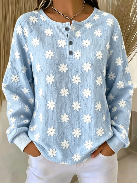 Women Floral Crew Neck Printing Casual Spring/Fall Long Sleeve Sweatshirt
