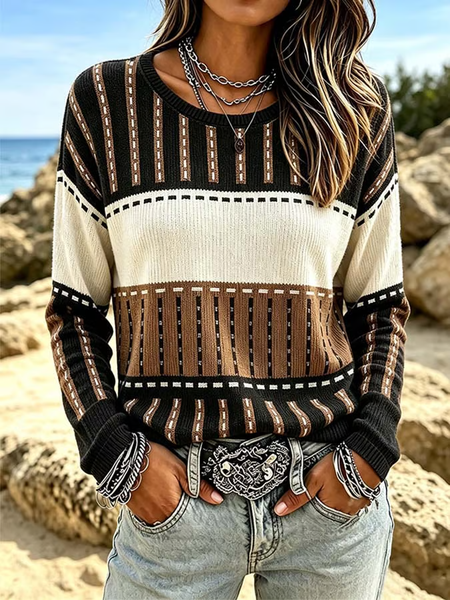 Women Abstract Long Sleeve Tee T-shirt Crew Neck Printing Casual Spring/Fall Top