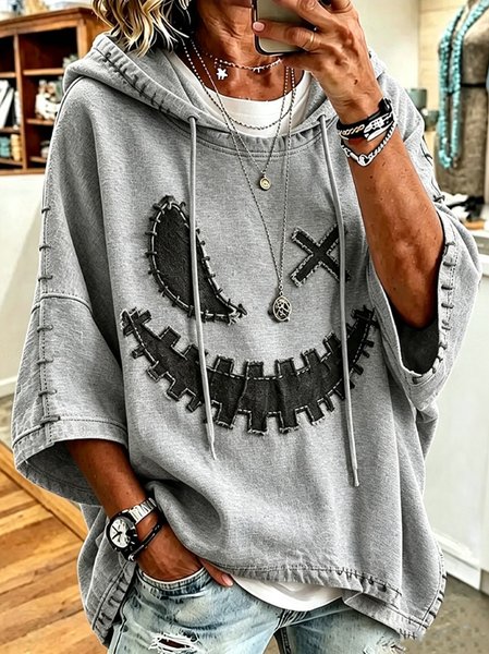 Women Halloween Half Sleeve Casual Holiday Spring/Fall Hoodie