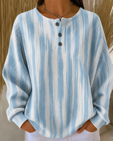 Women Random Print Henley Collar Casual Spring/Fall Long Sleeve Sweatshirt