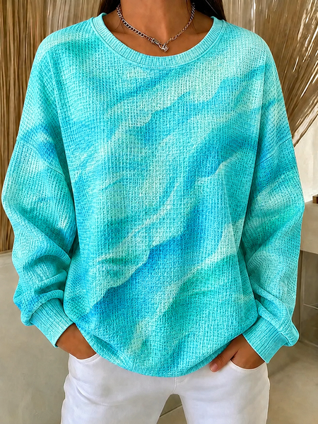Women Tie-Dye Pattern Crew Neck Casual Spring/Fall Long Sleeve Sweatshirt