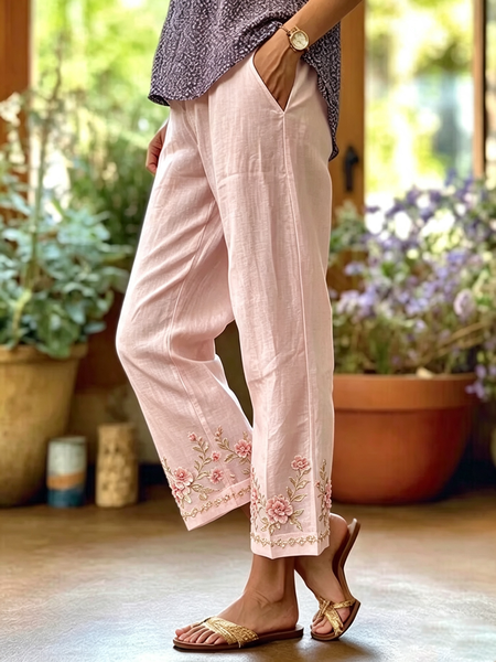 Women Floral Long Pants Casual Spring/Fall Trousers