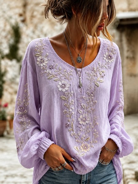 Women Floral Crew Neck Long Sleeve Blouse Printing Casual Daily Spring/Fall Top