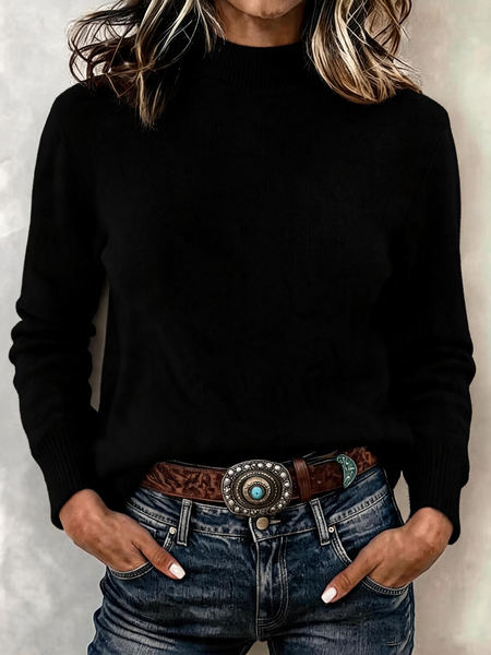 Women Plain Casual Long Sleeve Mock Neck Spring/Fall Sweater