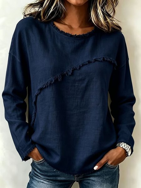 Women Plain Crew Neck Long Sleeve Blouse Casual Daily Spring/Fall Top