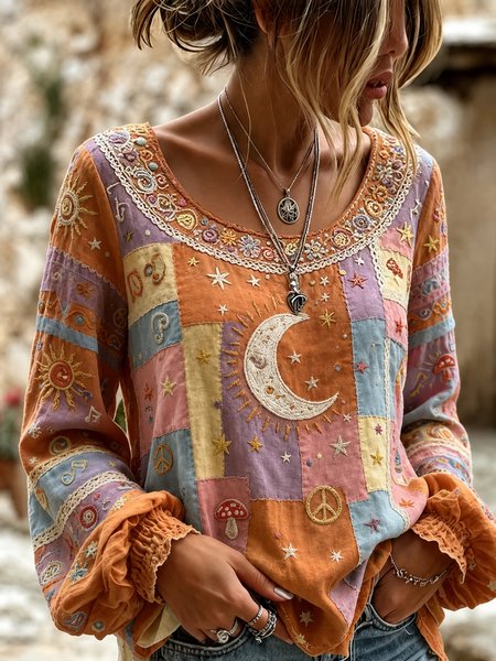 Women Floral Crew Neck Long Sleeve Blouse Printing Casual Daily Spring/Fall Top
