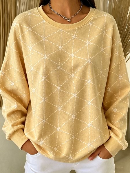 Women Geometric Crew Neck Casual Spring/Fall Long Sleeve Sweatshirt